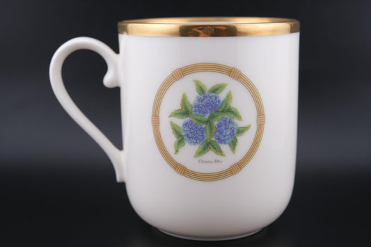 Christian Dior "Hortensia" Porcelain Mug – Gold Trim – Vintage 💐🎨