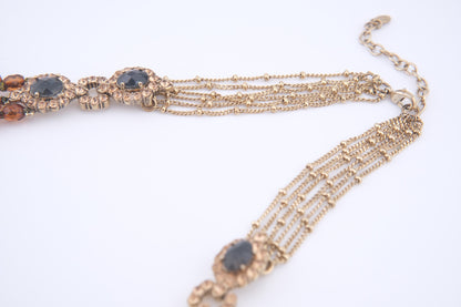 Vintage Monet Triple Strand Beaded Necklace – Faceted Amber & Smoky Brown with Rhinestone Accents