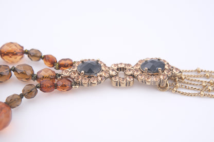 Vintage Monet Triple Strand Beaded Necklace – Faceted Amber & Smoky Brown with Rhinestone Accents